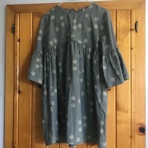 Rylee + Cru cotton baby doll mini dress in dark sage/green